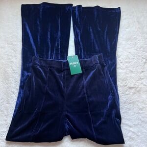 Halara Women's Navy Blue Velvet Flare Wide Leg Pants High Waisted Front Seam M